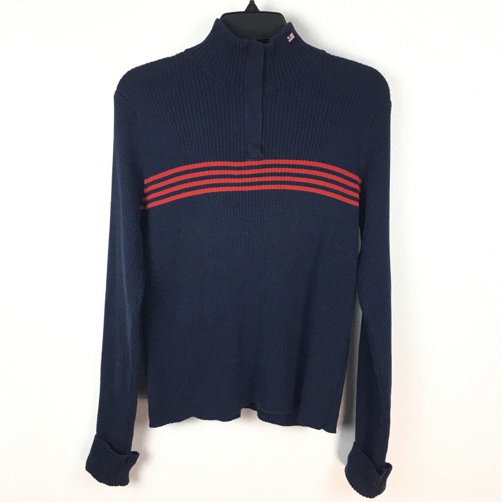 Vintage Ralph Lauren Logo Navy Ribbed Sweater